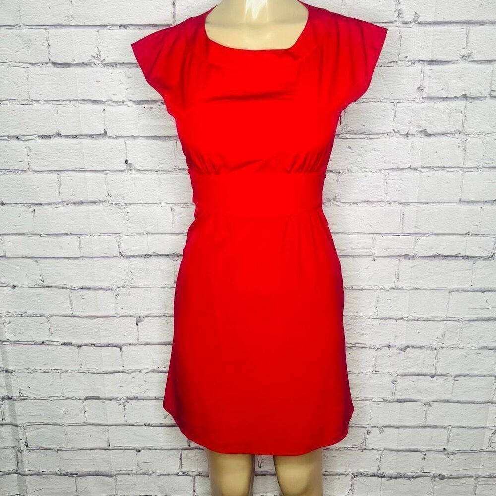 Gianni Bini Womens Red Cap Sleeve Tie Waist Round Neck Lined A-Line Dress Size 0